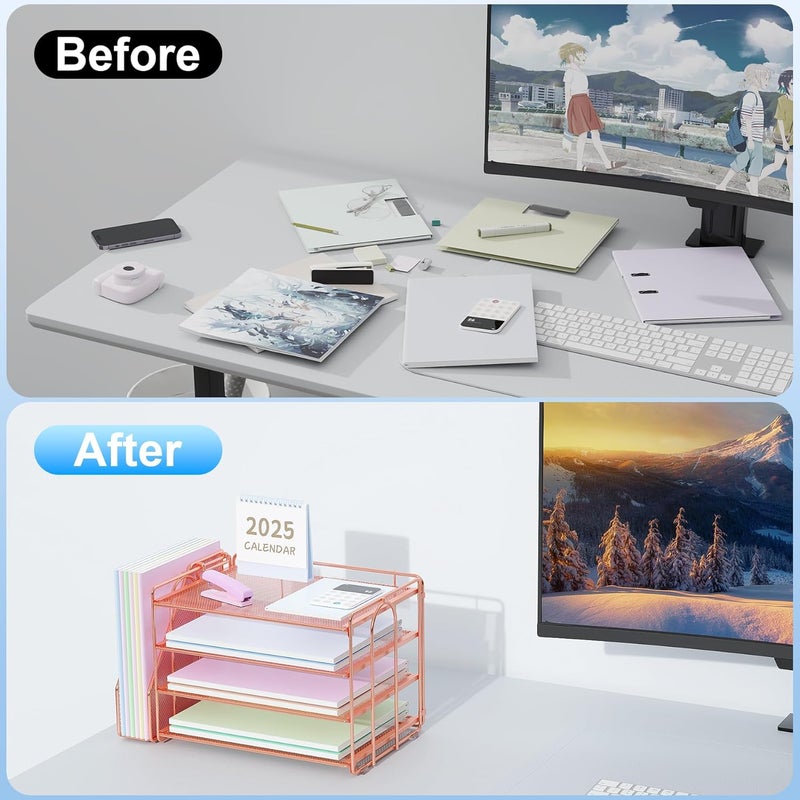 Spacrea Desk Organizers and Accessories, Paper Organizer for Desk with File organizer, Desk Accessories & Workspace Organizers for Office Supplies (Rose Gold) - Image 2